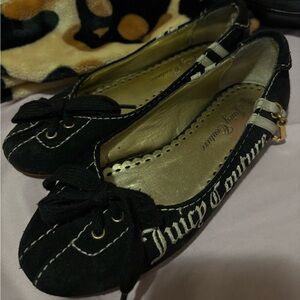 Juicy Couture Black Flats with Gold Accents